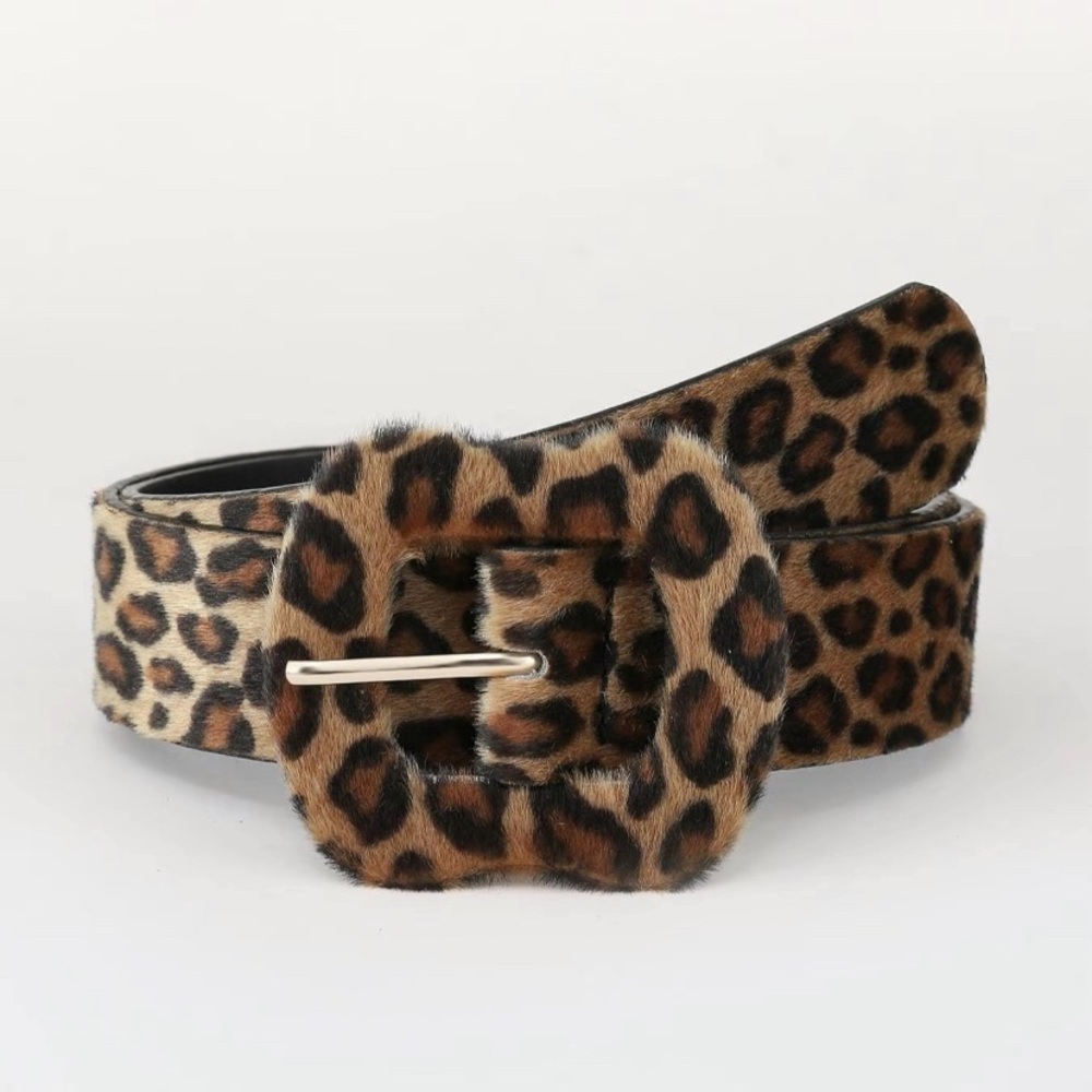 Fashion Colorblock Leopard Print Plush Belt Casual Waistband for Jeans